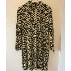 Women's Lulu B Chartreuse Black Long Sleece Zip Front Collared Active Dress Sz M